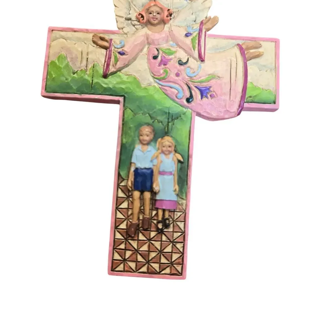 Jim Shore Guardian Angel Cross Pink Children Ornament Hanging Art